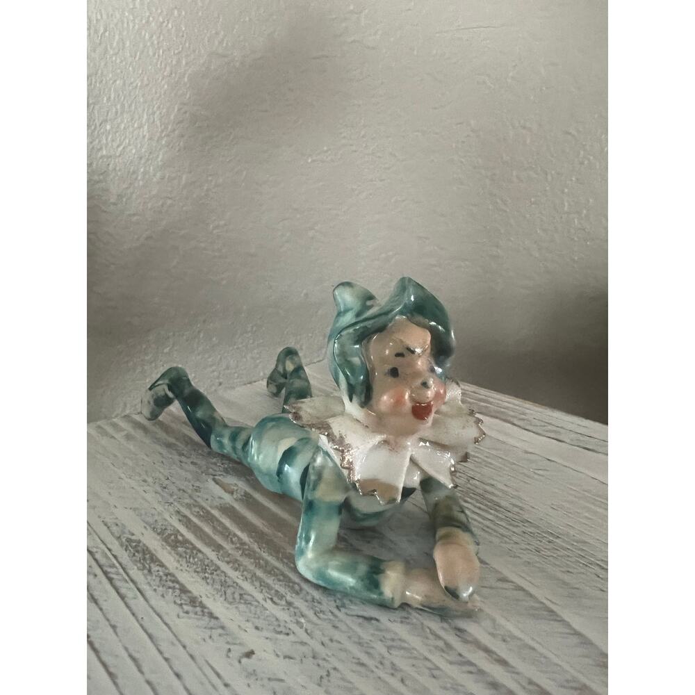 Vintage Japanese Porcelain Pixie Elf Figurine  – Green Glazed Kitsch Collectible